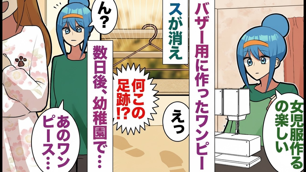 【漫画】幼稚園バザー用の手作りワンピースが消えた…後日園で同じ服を着た子を発見！ママの言い訳に唖然…