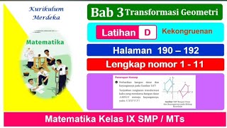 EXERCISE D MATHEMATICS GRADE 9 CHAPTER 3 GEOMETRIC TRANSFORMATIONS - CONGRUENCY PAGES 190 - 192 K...