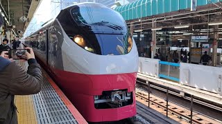 【赤ムコナかっこ良かった】E657系ｶﾂK12編成(フレッシュひたち色リバイバル塗装・赤色・連結器カバー無し)が特急ひたち11号いわき行きとし東京駅7番線を発車するシーン(11M) 2023.2.12