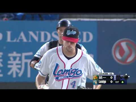 09/19 統一 vs Lamigo 一局上，郭岱琦中左外野一壘安打，林志祥跑回本壘，統一先馳得點