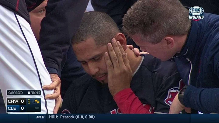 CWS@CLE: Carrasco exits after being hit by comebac...