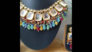 Multicolor Kundan Necklace Set with Meenakari Work JIA156 Multicolor Kundan Necklace Set with Meenakari Work JIA156