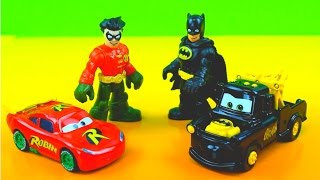 Batman & Robin get captured by The Joker, Penguin Riddler custom McQueen Mater Saves him