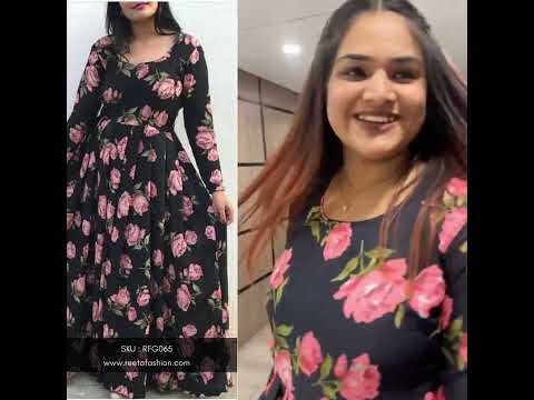 Reeta Fashion Traditional Black Butter Crepe Digital Print Gown | www.reetafashion.com