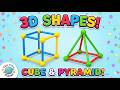 How to Build 3D Geometric Stick Shapes! 🔺 Cube &amp; Pyramid Challenge