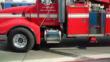 LAFD Heavy Rescue Rigs Code 3 and Amtrak in Glendale.
