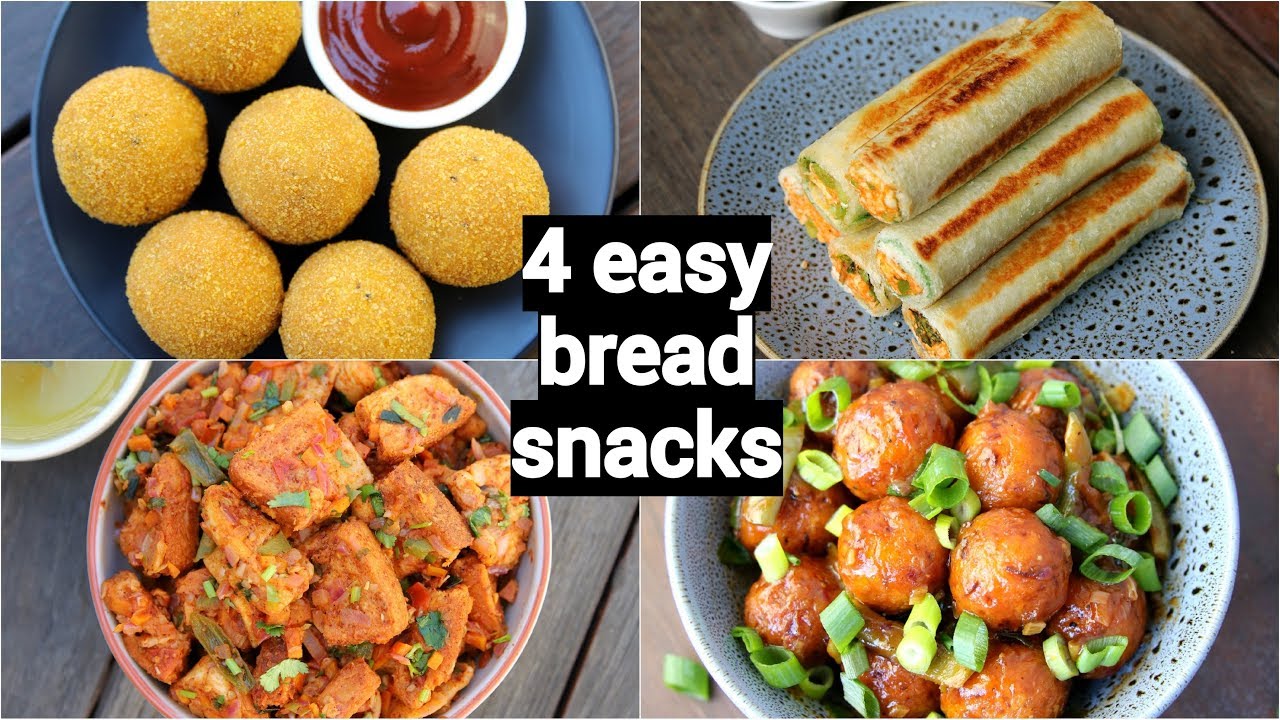 4 easy & quick bread snacks recipes | quick evening snacks with leftover bread | Hebbar | Hebbars Kitchen