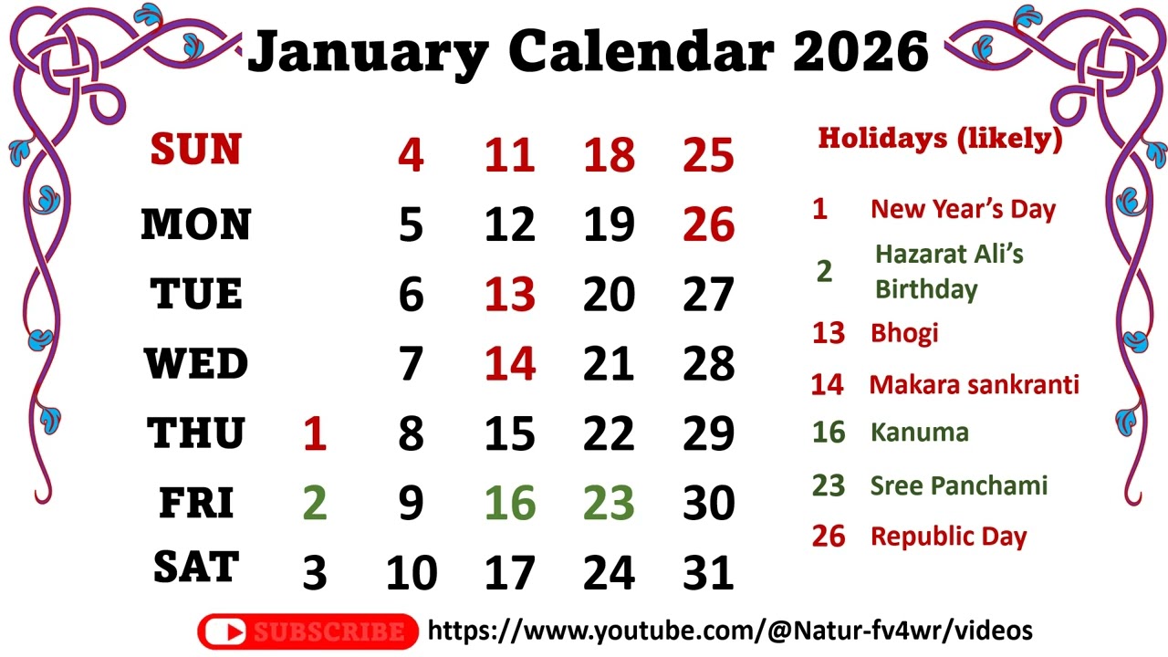 January calendar 2026, #januarycalender2026