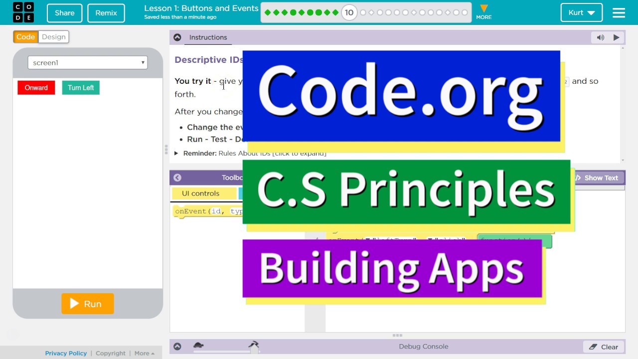 Buttons and Events Lesson 1.10 Tutorial with Answers Code.org CS ...