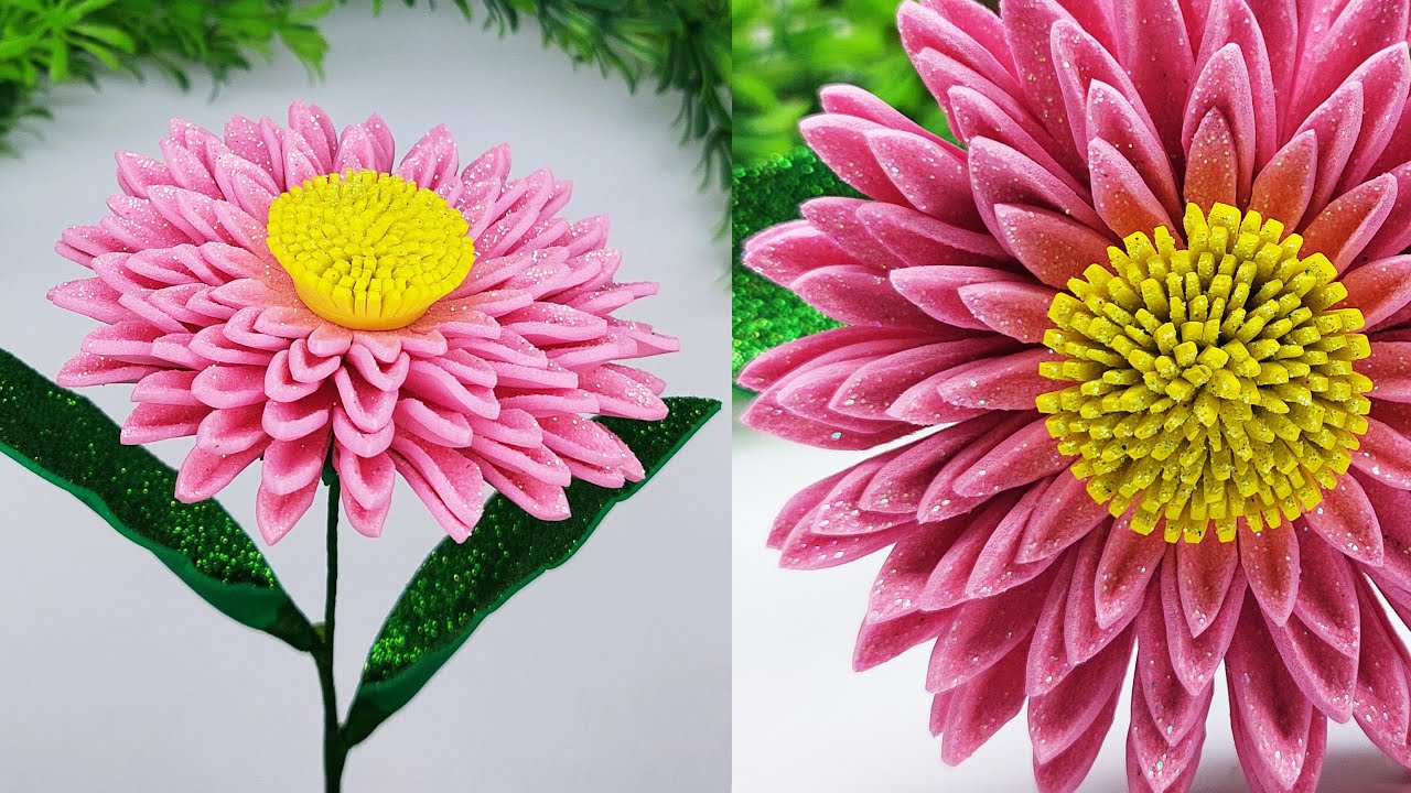 Foamy Paper Flower Room Decoration Ideas With Glitter Paper Flower