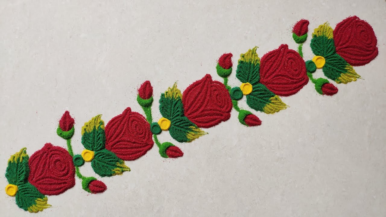 Diwali 2020 Special Red Rose Flower Border Rangoli design | Rose ...