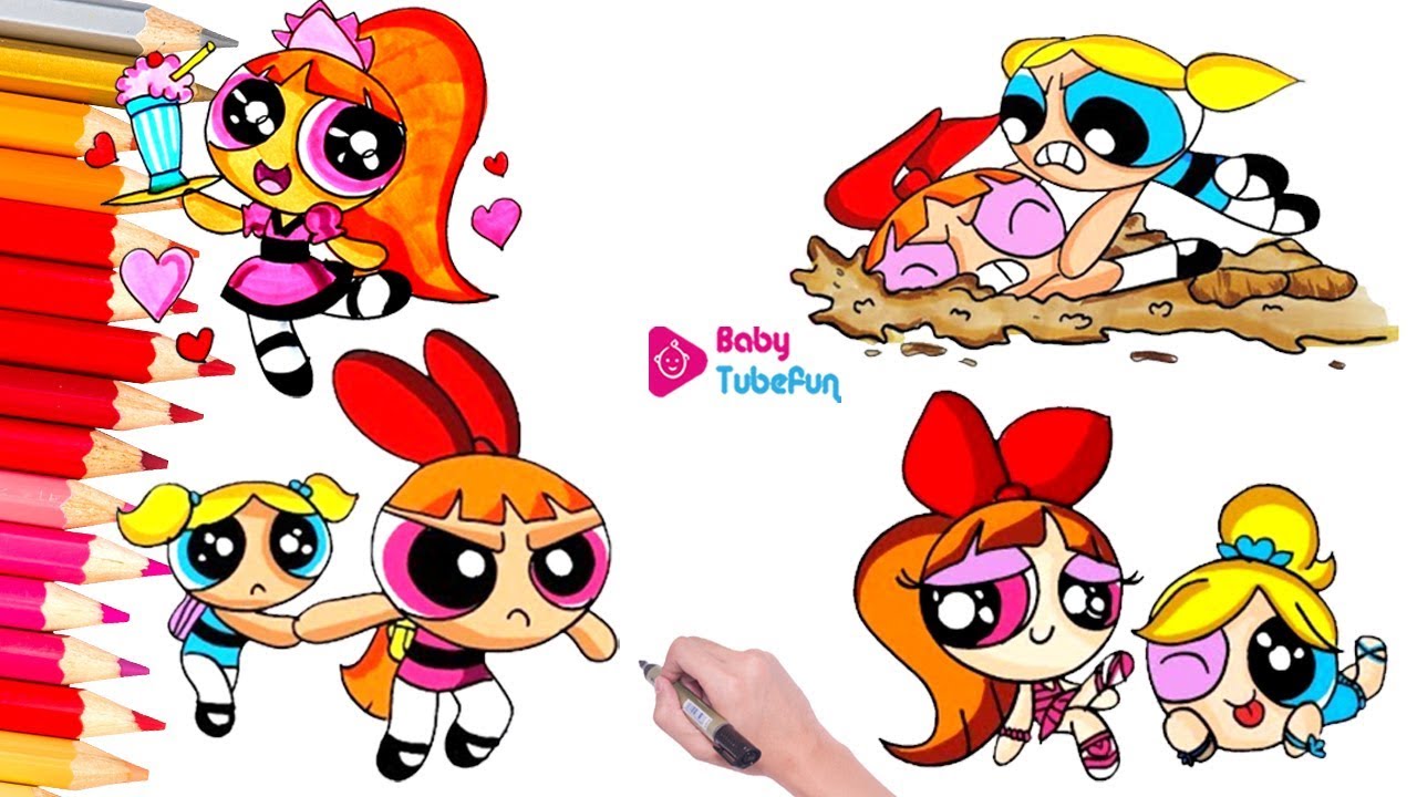 Coloring Powerpuff Girls Rowdyruff Boys Compilation Brick Boomer Butch Blossom Bubbles surprise eggs