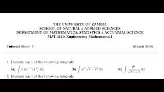 MAT 2110 TUTTORIAL SHEET 3 Q1 (c) - u substitution and hyperbolic substitution method