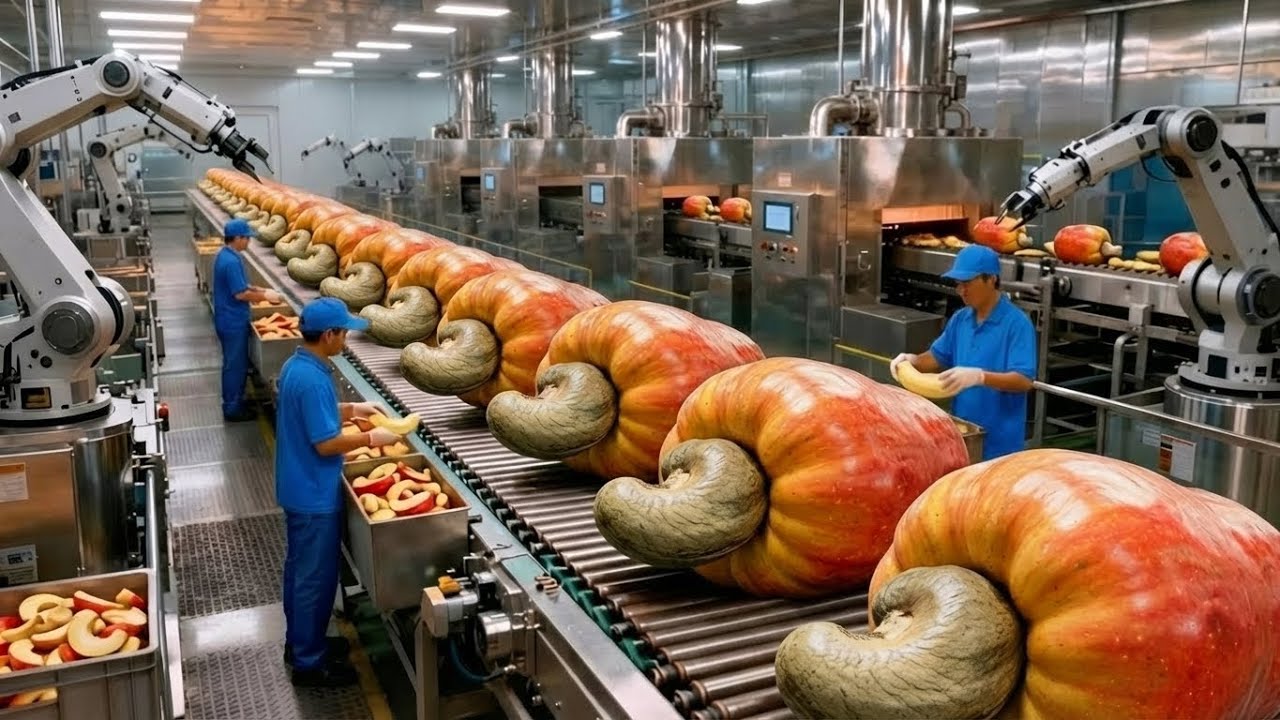 Inside a  Modern Cashew Nut Factory, From Fruit Separation To Salted Nuts (Full Process)
