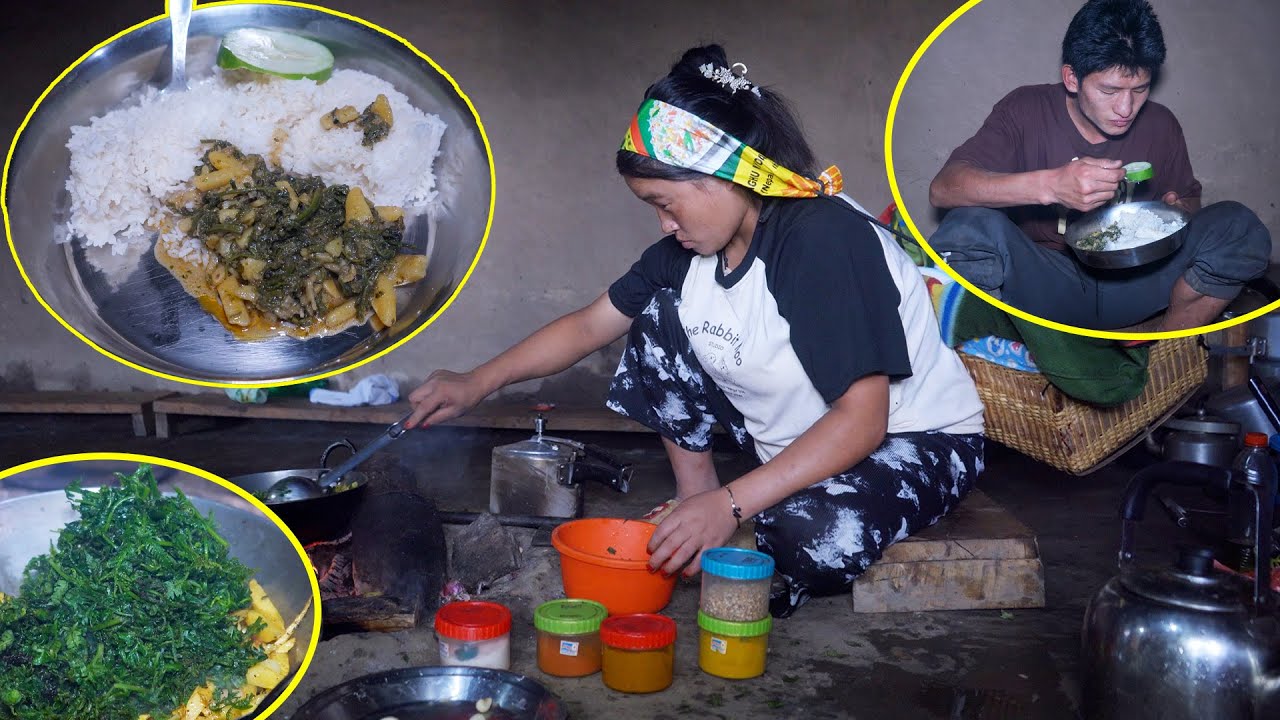 Jina Cooking fiddlehead fern Curry with rice II Village food Cooking & having @Pastoral  Life of Nepal