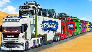 SCANIA TRUCKS OVERSIZE TRANSPORT COPS THUNDER 4X4, POLICE PANAMERA, COOPER & SMART! FS 25 screenshot 3