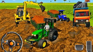 Heavy🔥 Village Tractor Work 🚜 | JCB, Dumper & John Deere Extreme Mud Loading Gameplay Indian Tractor screenshot 4