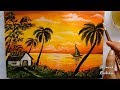 A Beautiful Sunset Scenery Painting | Easy Nature Scenery Painting | Acrylic Painting