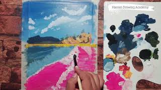 Easy Way to Paint Colorful Beach / Acrylic Painting for Beginners||Hassandrawingacademy||