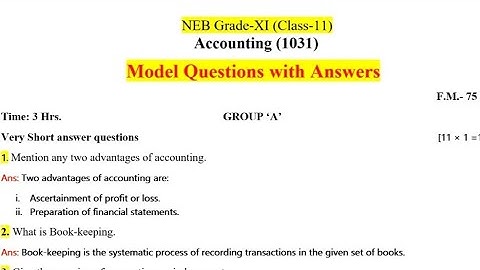 Account Model Question with Answer || Class-11 ||  Full Solution || Accounting For Exam NEB/ HSEB ||
