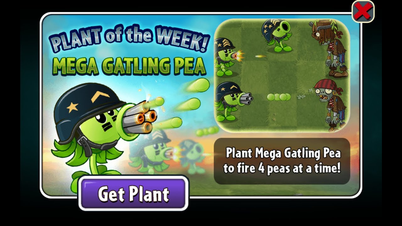 Plants Vs Zombies 2 Penny's Pursuit Week 176 Mega Gatling Pea - YouTube