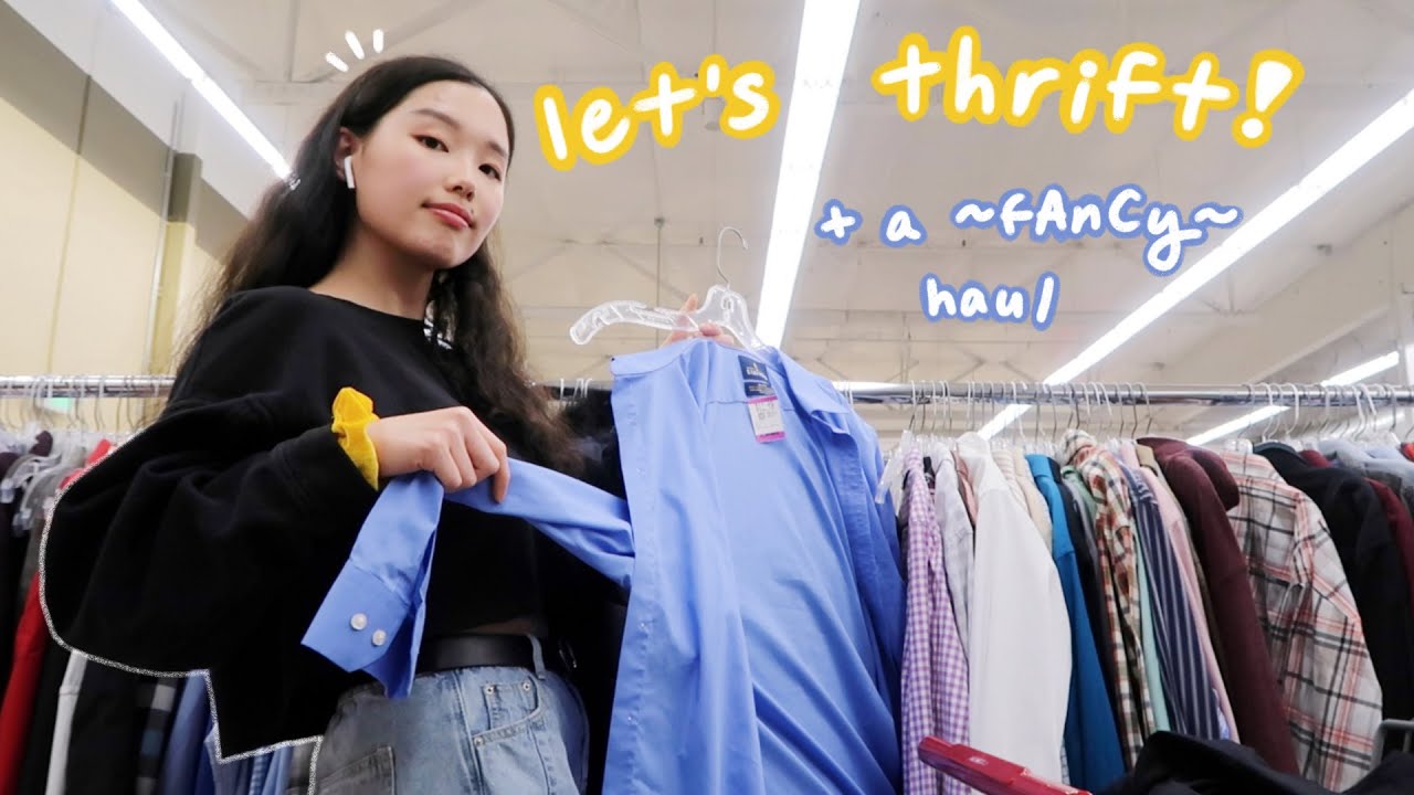 thrift with me + a ~fAnCy~ try-on haul! (mostly shopping for kpop ...