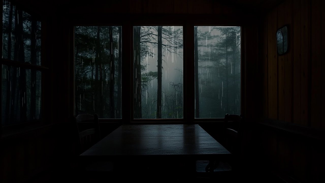 Gloomy Forest Rain Ambience: Heavy Rain Sounds in a Dark Room for Deep Sleep & Relaxation