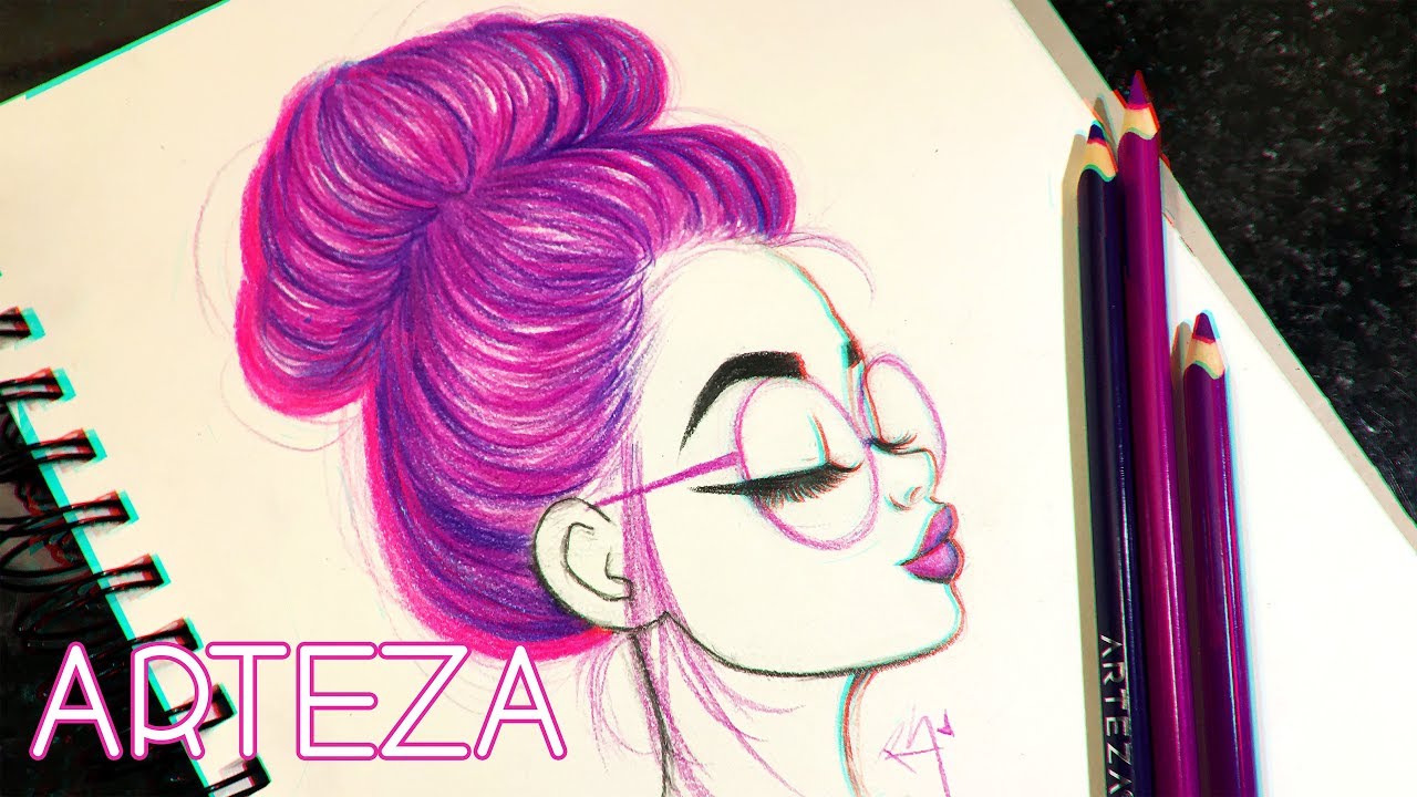 How to Draw and Color Hair in a Bun ft. Arteza Color Pencils ♡ - YouTube