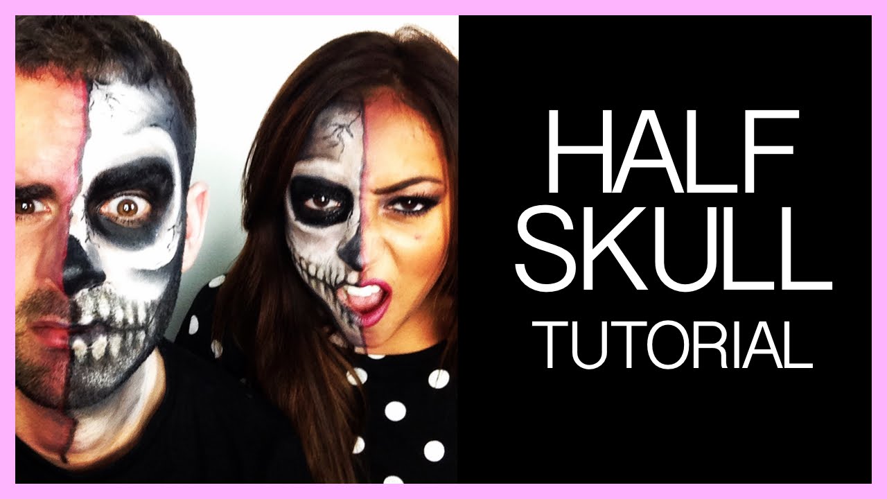 Half Skull Halloween Make Up Tutorial For Guys Girls YouTube
