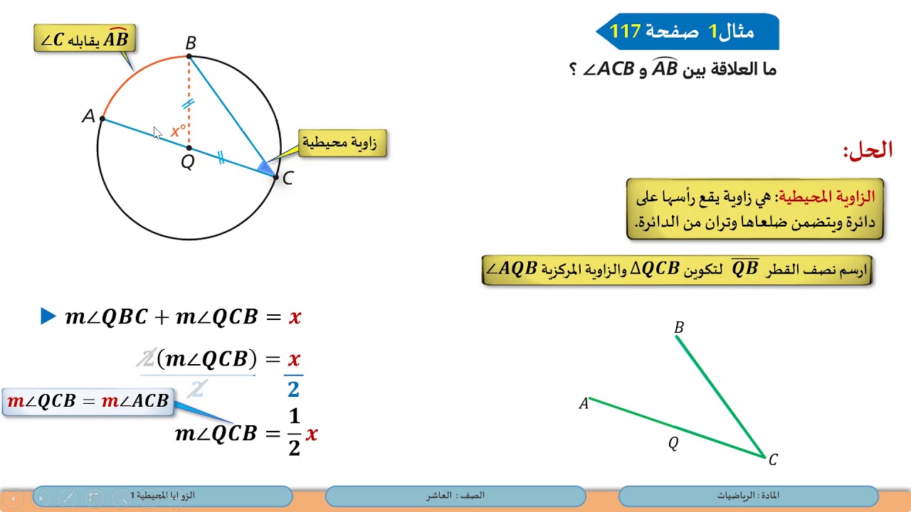 الصف العاشر الرياضيات الزوايا المحيطية1
