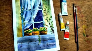 windows watercolor flowers paint david
