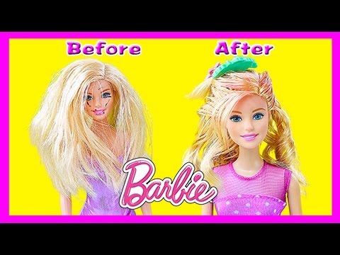 How to Transform Barbie Hair Into WILD Curly Hair Doll Makeover DIY ...