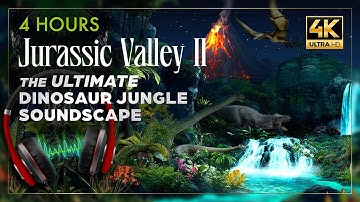 Jurassic Jungle Ambience - Dinosaur 3D Soundscape - Focus, Relaxation, Deep Sleep | 4k  🦖🦕🌋