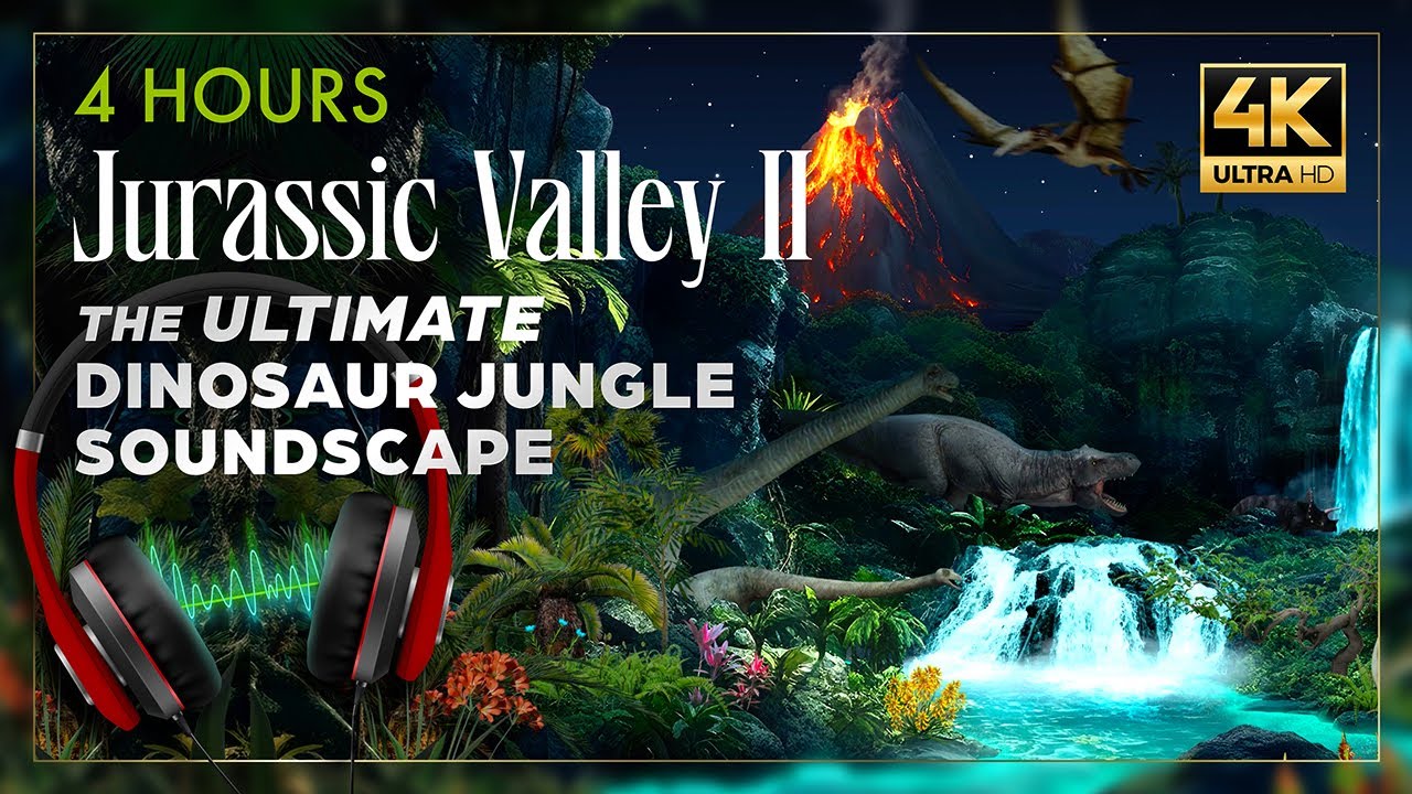 Jurassic Jungle Ambience - Dinosaur 3D Soundscape - Focus, Relaxation, Deep Sleep | 4k π¦π¦π
