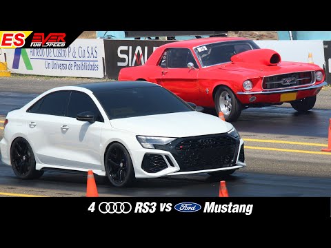 4 Audi RS3 🆚 Ford Mustang 🔥 Drag Racing. Piques Barranquilla 2024