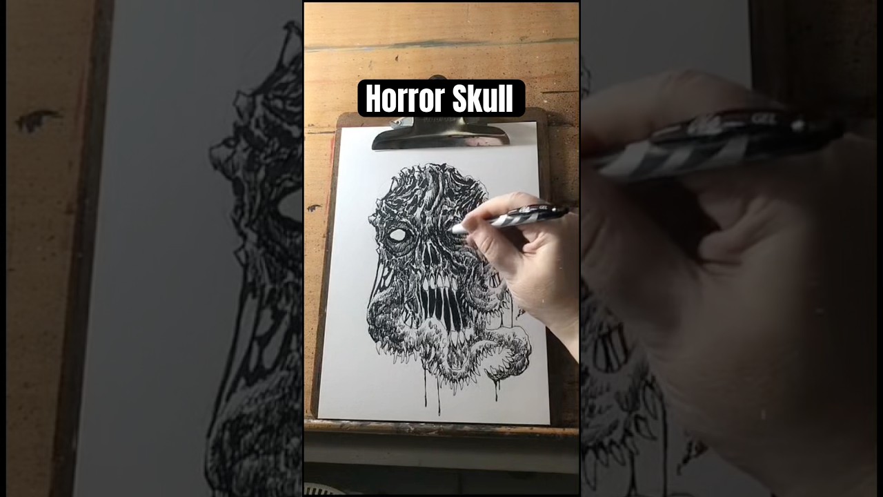 Drawing a Horror Skull Ink Sketch Timelapse #artshorts