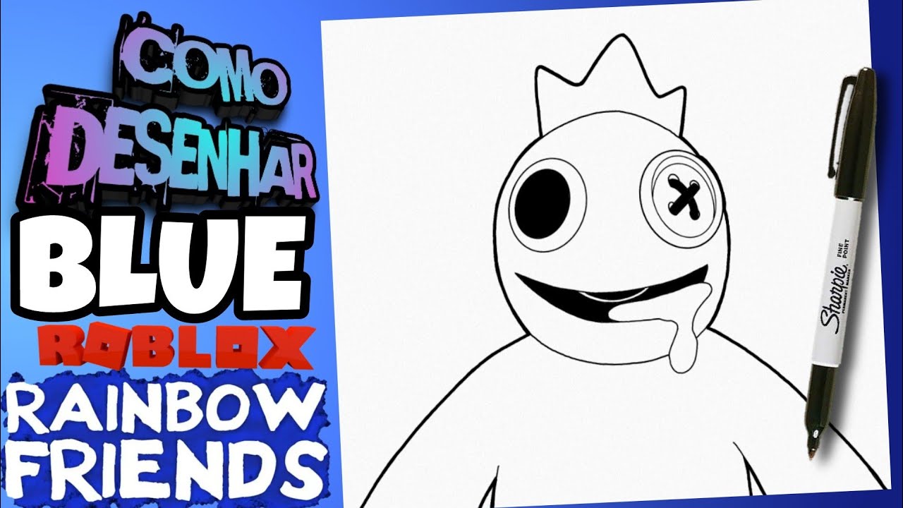 COMO DESENHAR o BLUE do ROBLOX RAINBOW FRIENDS  how to draw blue from  roblox rainbow friends 
