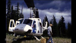 1979 or 1978, Summertime at Big White, Installing the Powder Triple Chair by helicopter, Kelowna, BC