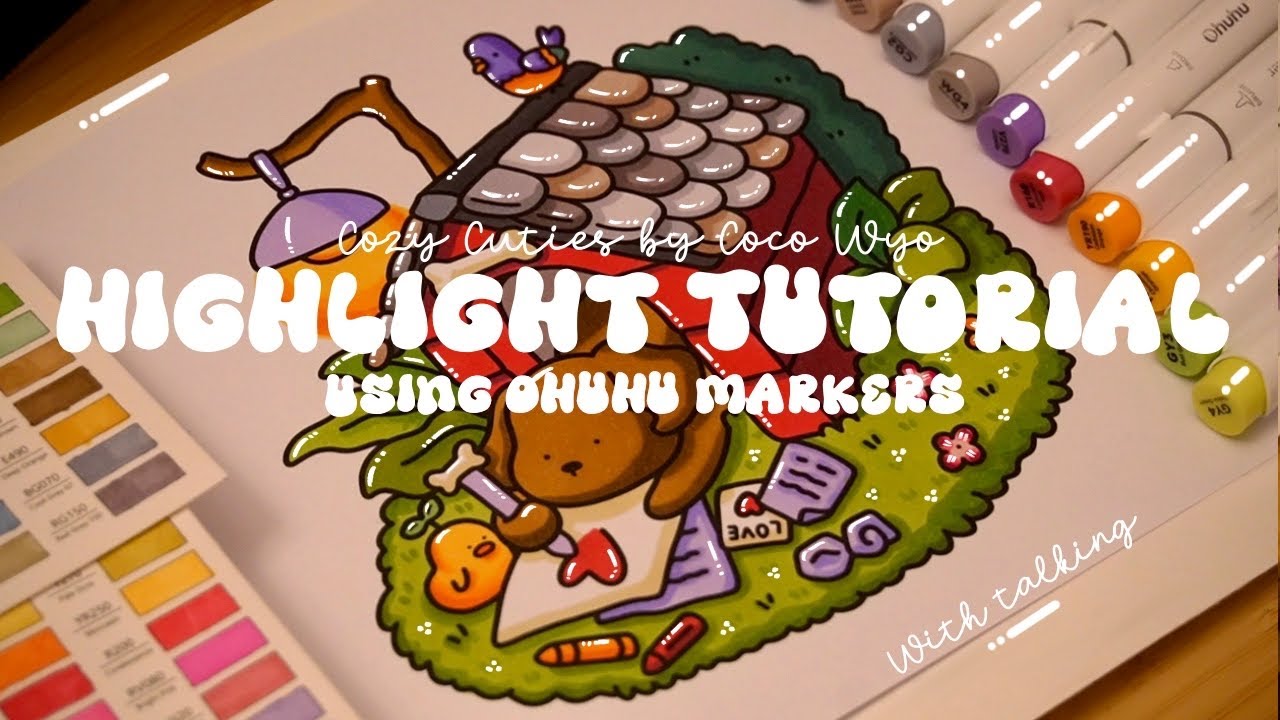 How to add Highlights 🐶🌺 Tutorial (with talking) 🌱✏️ 'Cozy Cuties' by Coco Wyo #adultcoloring
