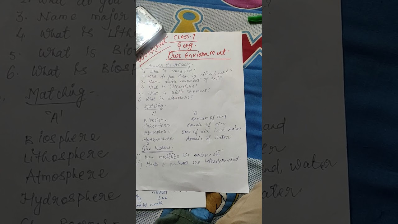 Class VII Worksheet Our Environment