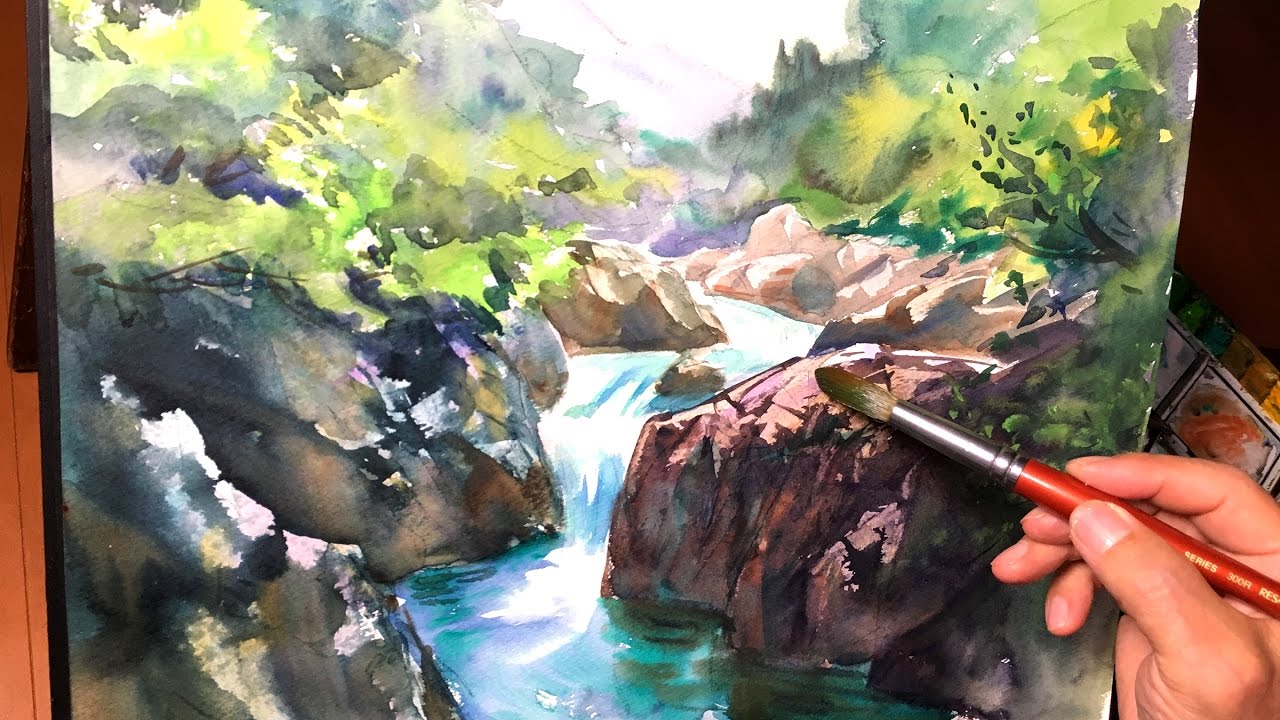 Eng Sub Watercolor Tutorial How To Paint A Mountain Stream 水彩画の基本 渓谷を描くコツ 4分講座 Youtube