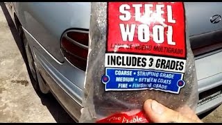 Using WD-40 on faded paint, trim, and taillights. Car wax and steel wool on windshield of car