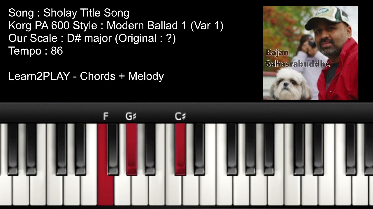 Chords - Sholay Title Music - Piano Tutorial - Slow Play - Easy Piano - Lighted Keys - Notes