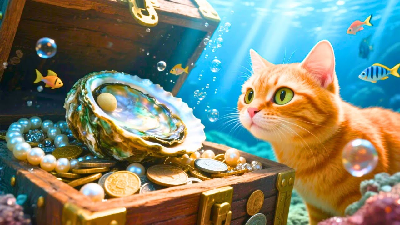 Mama Cat and Her Kitten Explore the Ocean Floor and Find a Hidden Treasure Chest 🐱🌊💎
