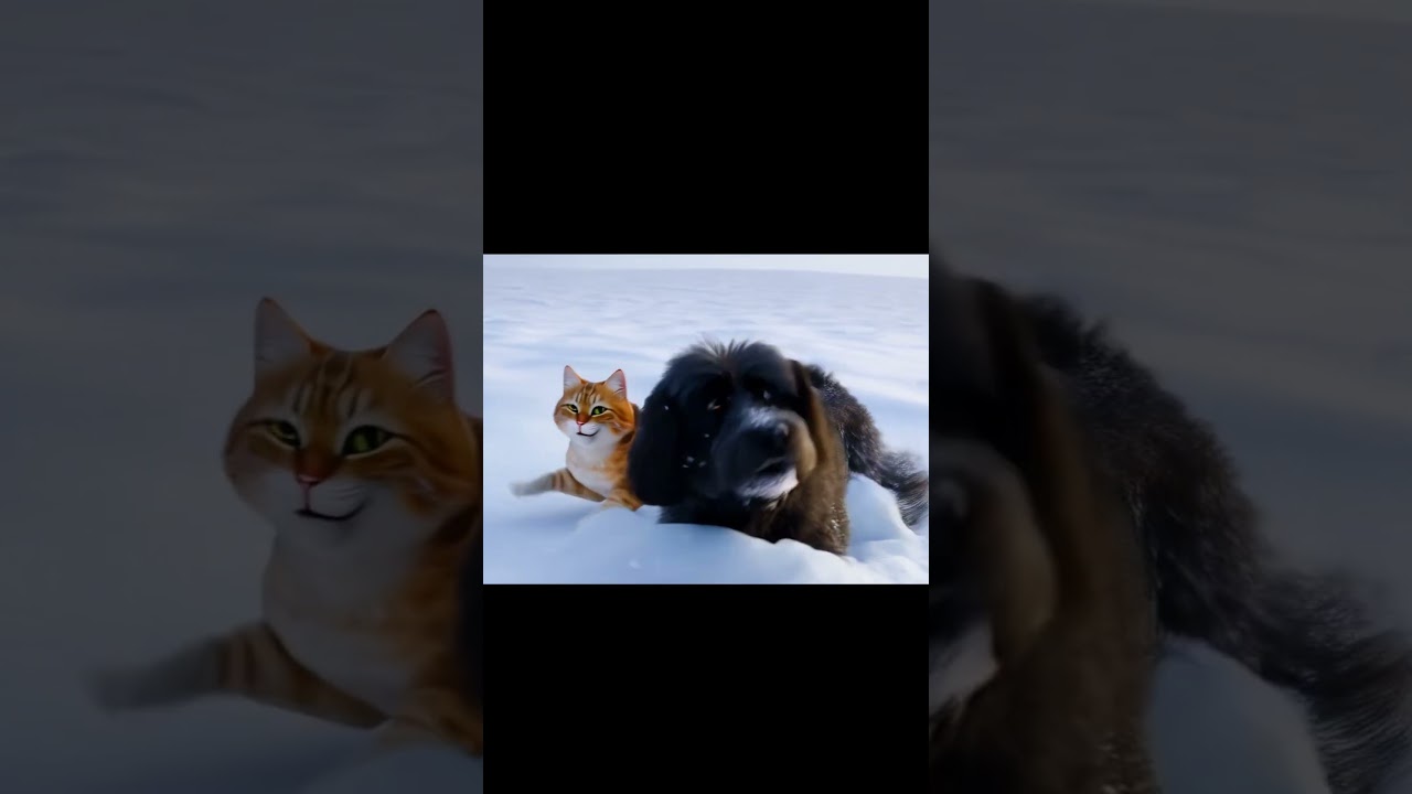 AI dog and cat play in the snow!! 