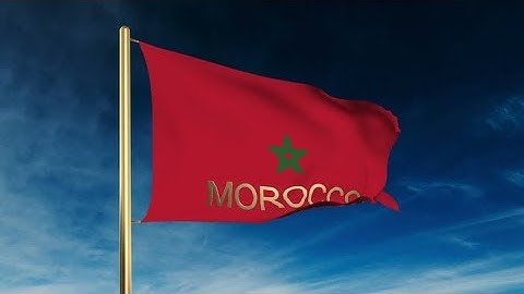 4K Morocco flag slider style with title. Waving in the wind with cloud background animation Stock