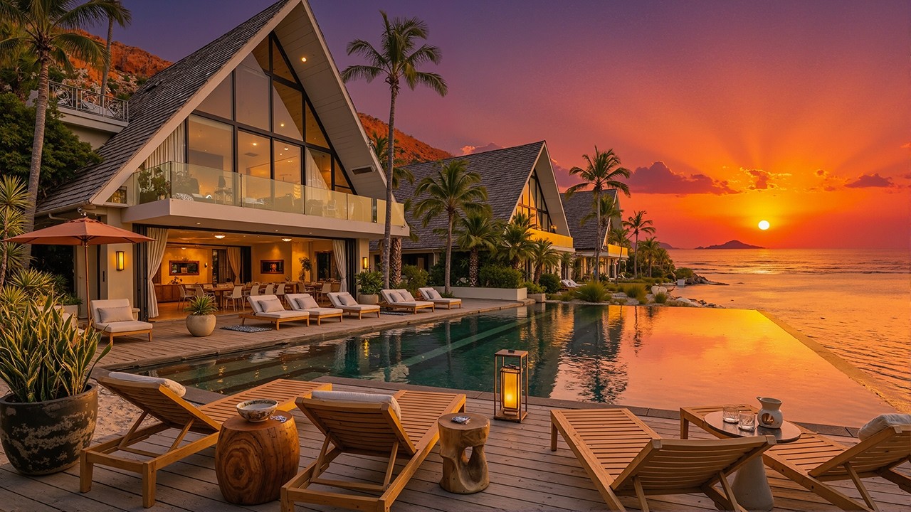 Relaxing Bossa Nova Lounge Music at Sunset Seaside Resort 🌊 Gentle Jazz with Ocean Waves