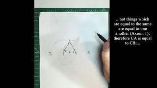 Euclid's Elements Book 1 - Proposition 1 - To describe an equilateral triangle, detailed.