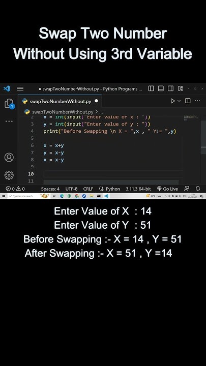 Swap two numbers without using 3rd variable in python - YouTube