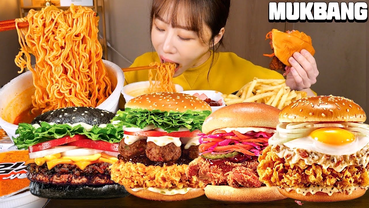 햄버거 신메뉴 특집🍔 버거킹, 맘스터치, 롯데리아, KFC와 육개장+김치 사발면 컵라면 먹방❤️ Hamburgers, Cup noodles KOREAN MUKBANG